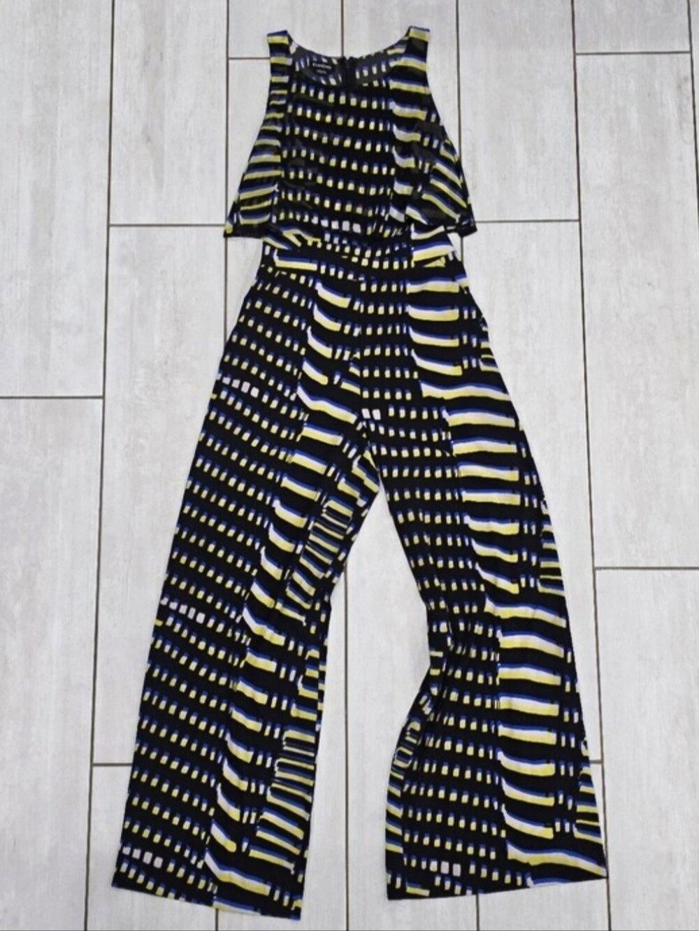 BEBE Vintage 2014 Geometric Abstract Pattern Print Wide Leg Jumpsuit Size 6